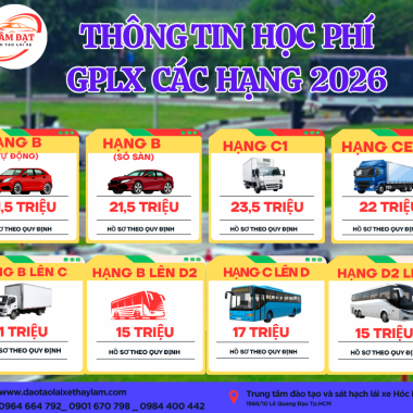 Bảng Giá Học Lái Xe Ô Tô Tại Lâm Đạt 2026 – Chi Phí Từ A Đến Z