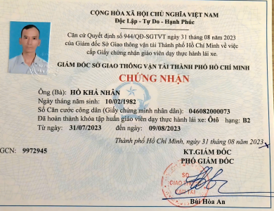 Chứng nhận giáo viên đào tạo các hạng tại Lâm Đạt