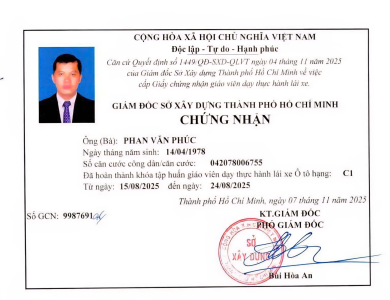 Chứng nhận giáo viên đào tạo các hạng tại Lâm Đạt