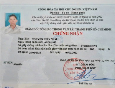 Chứng nhận giáo viên đào tạo các hạng tại Lâm Đạt