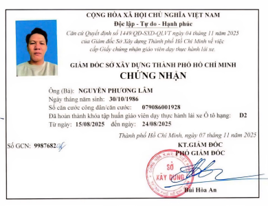 Chứng nhận giáo viên đào tạo các hạng tại Lâm Đạt