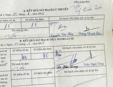 Hình ảnh kết quả thi của học viên
