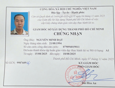 Chứng nhận giáo viên đào tạo các hạng tại Lâm Đạt