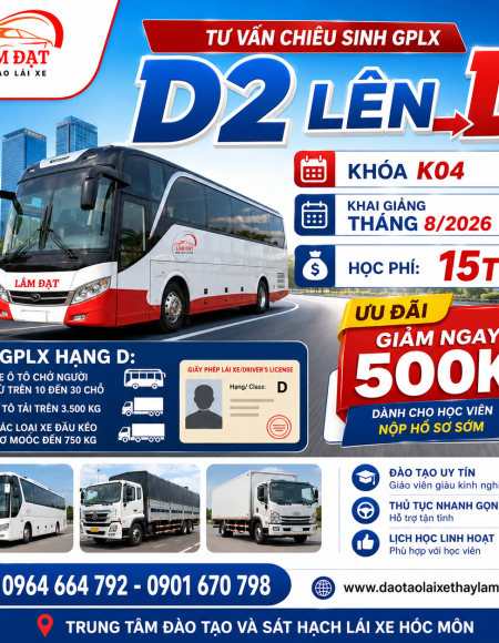 Nâng hạng GPLX D2 lên D