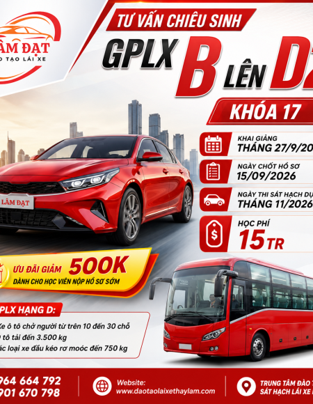 Chiêu Sinh Nâng Hạng GPLX B Lên D2 Tại Hóc Môn tháng 09/ 2026