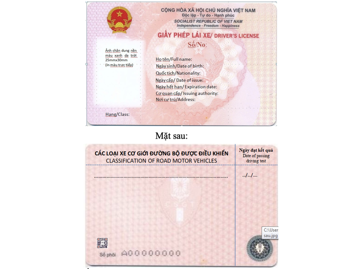 Mẫu Giấy phép lái xe hạng B 