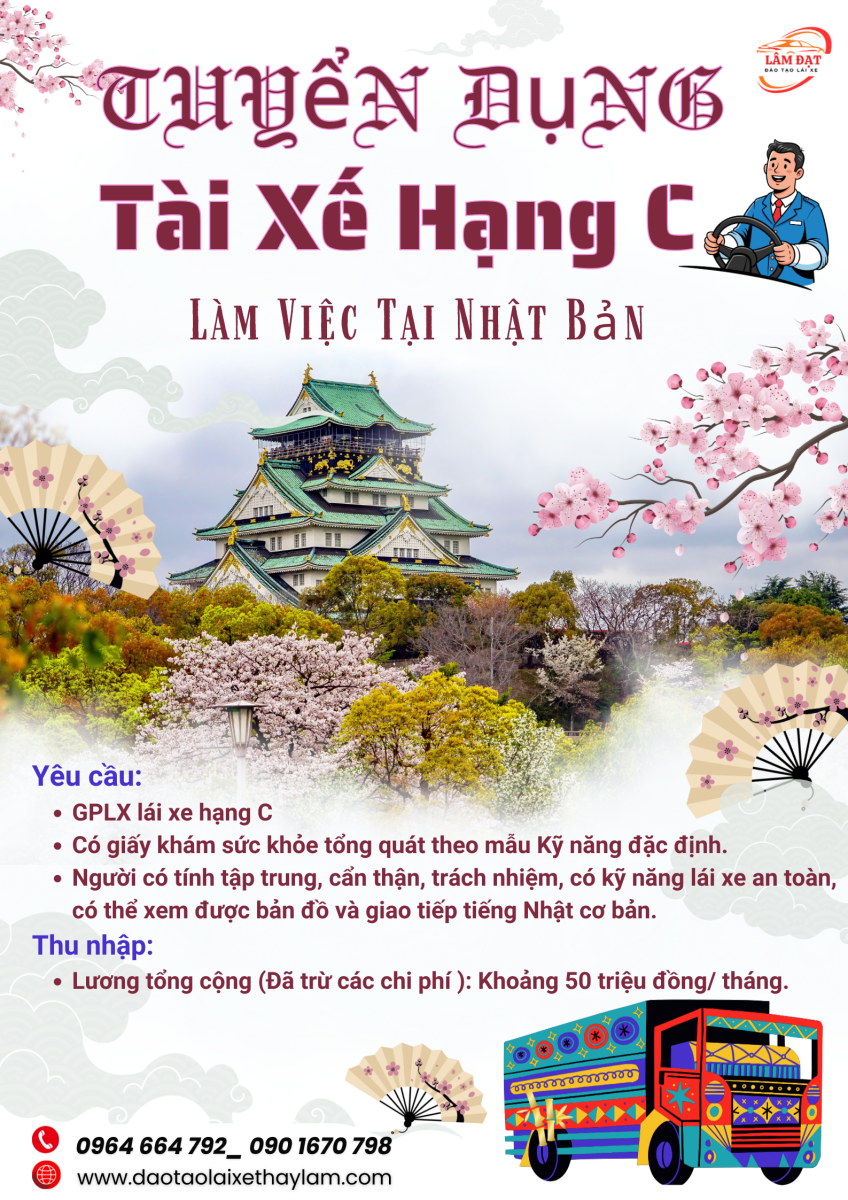 Tuyển Dụng Lái Xe Hạng C làm việc tại Nhật Bản
